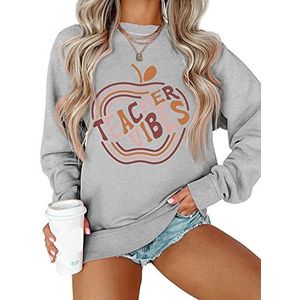 MLZHAN Leraar Vibes Sweatshirt voor Vrouw Grappige Apple Grafische Leraren Dag Gift Harajuku Esthetische Sweatshirts Tops, Grijs, M