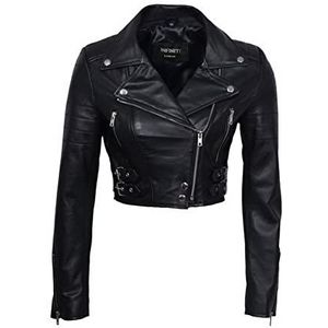 Infinity dames chique zwart bijgesneden lederen bikerjack