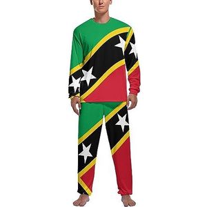 Saint Kitts en Nevis vlag zachte heren pyjama set comfortabele loungewear top en broek met lange mouwen geschenken L