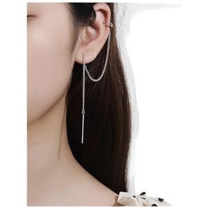 Oorclips 925 zilveren oorbellen for vrouwen nep piercing lange kwast ketting oor manchetten Koreaanse bruiloft bruids clip op oorring Oorbellen