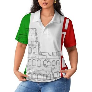 Romeins Colosseum Italiaanse vlag dames poloshirts korte mouwen casual T-shirts met kraag golfshirts sport blouses tops M