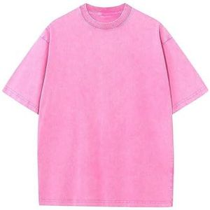 Leader of the Beauty Oversized T-shirts voor heren, zware katoenen gymshirts, losse pasvorm, uniseks outfits 2024, roze, S