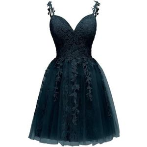 Spaghetti Bandjes Bruidsmeisjes Jurken voor Junioren Kant Applique Avond Cocktail Party Maxi Jurk Mini Lengte AH154, Turkoois, 32