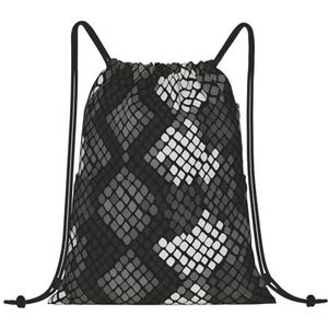 EgoMed Trekkoord Rugzak, Rugzak String Bag Sport Cinch Sackpack String Bag Gym Bag, Snake Skin Zwart Grijs Wit, zoals afgebeeld, Eén maat
