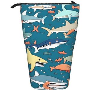 Nbtghga Haai Zeilen Print Potlood Telescopische Klassieke Kunsten Stand Up Potlood Case Organizer Potlood Houder Make-up Tas Gift, Zwart, Eén maat