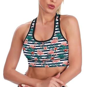 Mooie Flamingo Tropische Bloemen Ademend Sport Bras Voor Vrouwen Draadloze Workout Yoga Vest Ondergoed Racerback Crop Tank Top L