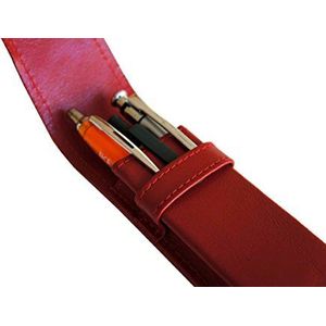 myshopx Lederen etui voor 3 vulpennen potlood, schrijfgerei ROOD echt leer!