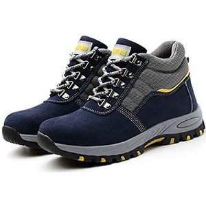 Xindiqiu Werkschoenen voor dames en heren, ademende veiligheidsschoenen met stalen neus, lichte beschermende schoenen, sportieve sneakers, High Top blauw, 36 EU