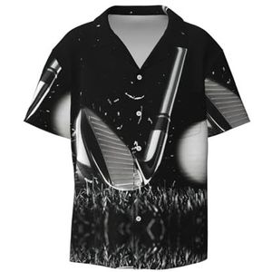 OdDdot Zwart en wit golfprint herenoverhemden atletisch slim fit casual zakelijk overhemd met korte mouwen, Zwart, 4XL