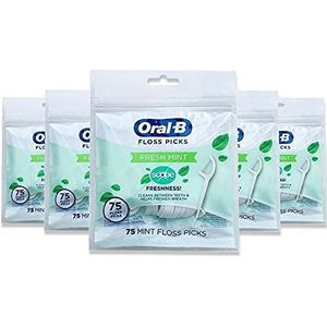 Oral-B Verse munt floss picks met scope versheid, versnipperingsbestendig, 75 stuks (Pack van 5)