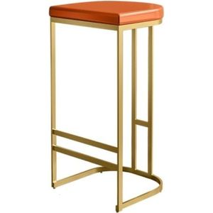 Barkrukken Barstoelen, Lederen Barkruk Met Gouden Metalen Poten Moderne Barstoel Hoge Kruk Met Voetsteun, Thuisbarkruk Zonder Rugleuning Keukenstoelen(Orange,Sitting Height 65cm)