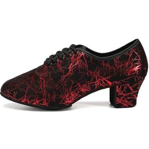 JUODVMP Vrouwen & Mannen Latin Dansschoenen Gesloten Teen Vetersluiting Ballroom Moderne Jazz Training Praktijk Dansschoenen Model SDNJB, Rode Suede Volledige Zool 3 5 Cm, 38 EU