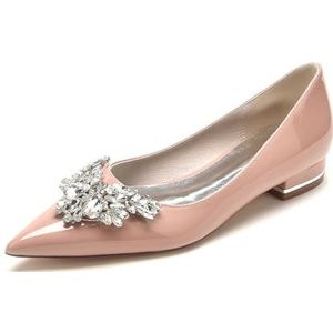 EICOFF Dames Lage Hakken Gesloten Teen Sandalen Strass Puntige Neus Flats Bruiloft Bruidsschoenen Jurk Party Werk Dansen Schoenen,Nude pink,36 EU