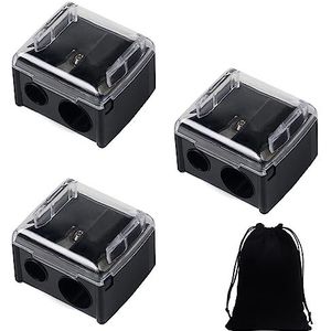 2 stuks puntenslijper, 1 x opbergtas, 2 gaten, puntenslijper voor ogen, handmatige wenkbrauwpuntenslijper, geschikt voor eyeliner, wenkbrauwpotlood (zwart)