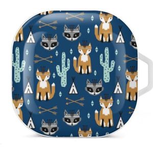 Marineblauwe vos oordopjes hoesje compatibel met Samsung hard shell beschermhoes witte stijl