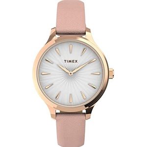 Timex Dames Peyton 36mm Quartz jurk horloge met lederen band, roze, 14 (Model: TW2V06700VQ), Roze/rosegoud, riem