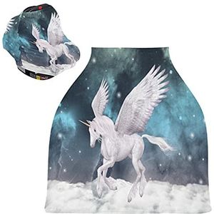 Space Flying White Eenhoorn Baby Autostoelhoes Luifel Stretchy Nursing Covers Ademend Winddicht Winter Sjaal voor Baby Borstvoeding Jongens Meisjes