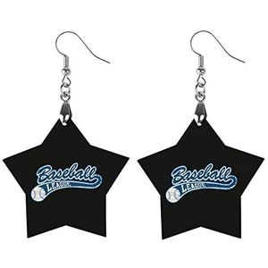 Blauwe Baseball League Mode Leuke Oorbellen Grappig Geschilderd Houten Sieraden Geschenken Voor Vrouwen Ster