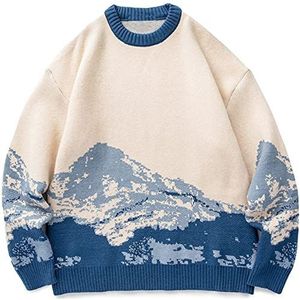 CIDCIJN Heren Truien - Mannen Hip Hop Streetwear Harajuku Trui Vintage Japanse Stijl Sneeuw Berg Gebreide Trui Winter Casual Trui Gebreide Trui