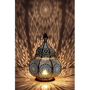 Ziva Oosterse lantaarn van metaal, 30 cm, Oosters windlicht. Marokkaanse metalen lantaarn voor buiten als tuinverlichting of binnen als tafellamp