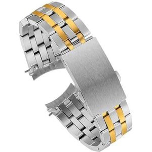 dayeer Gebogen Roestvrij Stalen Horlogeband Voor Tissot 1853 T17 T461 T014430 T014410 PRC200 Horlogeband Zilver Gouden Band (Color : Silver gold, Size : 20mm)