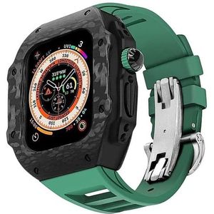 dayeer Koolstofvezel behuizing met fluor rubberen horlogeband voor Apple Watch Ultra2 Ultra, heren Mod Kit Cover Strap voor IWatch9 8 7 6 5 4 SE vervangende accessoires (Color : Green, Size : 49MM)
