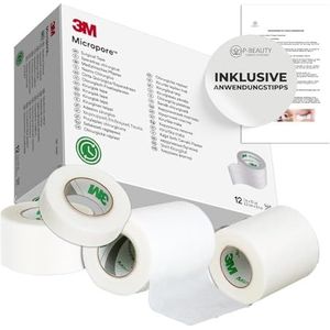 P-Beauty Micropore vliespleister tape, wit, met gebruikstips van P-Beauty voor wimperverlenging, pleister, hypoallergeen, ademend en waterdicht, plakband voor huid en wimperextensies, 2,5 cm, 1 stuk