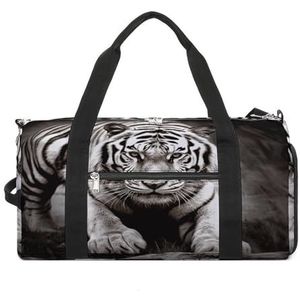 Fitnesstas, zwart-wit tijgerprint gymtas, sport reistas fitness tas, essentiële gymtas, gymtas met schoenenvak, stijl, één maat, modern, Stijl, Eén maat, Modern design