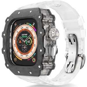 dayeer Koolstofvezel Case Band voor Apple Watch 49MM Ultra2 Ultra, fluorrubber horlogeband met Cover Mod Kit voor Iwatch Series9/8/7/6/5/4/se (Color : Trr, Size : 45mm 44mm for 9876)