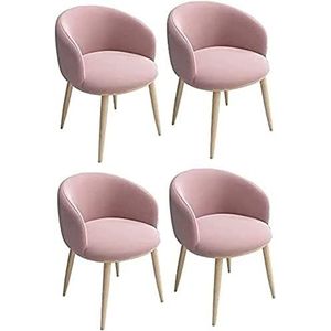 GEIRONV Moderne eetkamerstoelen set van 4, fluwelen gestoffeerde rugleuning zitting houten effect metalen poten woonkamer lounge stoel Eetstoelen (Color : Pink, Size : 42x42x75cm)