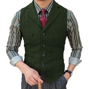 Tuikayoo Herenpak, vest, slim fit, wollen jurk, tweed herringbone voor getuige, legergroen, 3XL