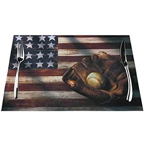 Amerikaanse vlag honkbal geweven eetkamer mat rechthoekige geweven eetkamer mat rotan tafel mat kan worden gebruikt in keukens en restaurants