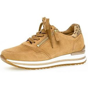 Gabor Low-Top sneakers voor dames, halfhoge schoenen, uitneembaar voetbed, comfortabel, extra breed (H), Braun Caramel Camel 34, 41 EU Breed