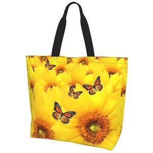MYGANN Gele Bloemen Vlinders Vrouwen Grote Capaciteit Schouder Waterdichte Boodschappentas Voor Dagelijkse Reizen Gift Bag, Zwart, Eén maat