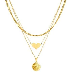 316L roestvrij staal gouden kleur hart oog hanger ketting voor vrouwen meisje mode 3in1 kettingen niet-vervagende sieraden cadeau