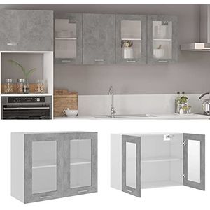 Rantry Hangkast met grijs glas, betongrijs, 80 x 31 x 60 cm, spaanplaat, ruimtebesparende kasten, keukenmeubels, keukenmeubels