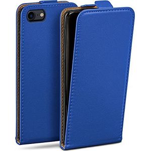 moex Flip Case voor Apple iPhone 7/iPhone 8, hoes, inklapbaar, 360 graden rondom volledige bescherming, klaphoes, van veganistisch leer, telefoonhoes met verticale klep, magnetisch, donkerblauw