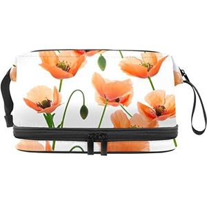 Grote capaciteit reizen cosmetische tas,Make-up tas,Waterdichte make-up tas Organizer, bloeiende bloemen oranje patroon, Meerkleurig, 27x15x14 cm/10.6x5.9x5.5 in