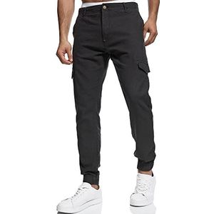 Indicode Heren Booth Cargo Pants | Cargo stoffen broek van linnen & katoen Black M