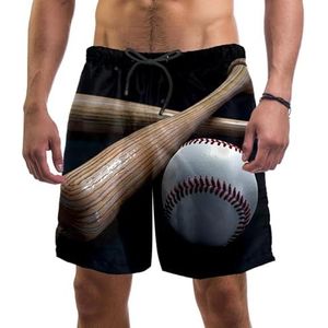 Heren Board Shorts, Baseball Ball en Houten Vleermuizen Sport Sneldrogende Badmode Strand Vakantie Party Bermuda Zwemmen Grote Broek, Honkbal en houten vleermuizen Sport, XL