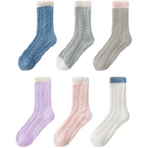 YIJIANUO 6/12 Paar Fuzzy Sokken Zachte Gezellige Pluizige Slipper Winter Warm Pluche Sokken Kerst Kous Stuffers Geschenken Voor Vrouwen, 6 paar veelkleurig, One size