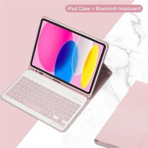 Geschikt for iPad 10e generatie 2022 10,9 inch hoes met toetsenbord, afneembaar draadloos Bluetooth-toetsenbord + tablethoes Geschikt for iPad 10e generatie(Pink,Korean keyboard)