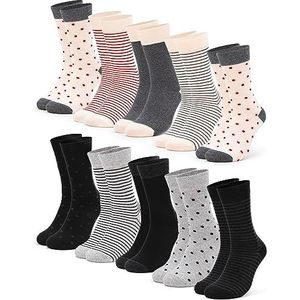 Occulto - Michaela - Dames Patroon Sokken - Zwart - Rood - Pak van 10