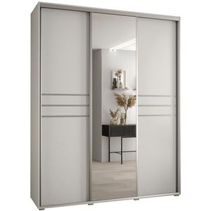 MEBLE KRYSPOL Davos 11 190 Kledingkast met drie schuifdeuren voor slaapkamer - Moderne Kledingkast met spiegel, kledingroede en planken - 235,2x190x45 cm - Wit Wit Zilver