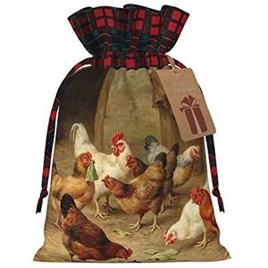 LAMAME Geroosterde Kip Kip Boerderij gedrukte Kerstmis Drawstring Gift Bags met Kraftpapier Etiketten Gift Wrap Zakken