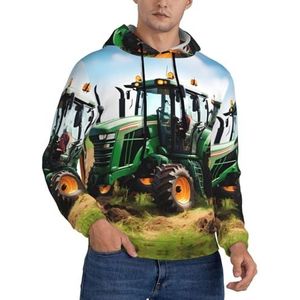 GUOLGP Bedrijf Boerderij Tractor Print Heren Hooded Sweatshirts Casual Lichtgewicht Zachte Trui Voor Herfst Lente Winter, Zwart, S