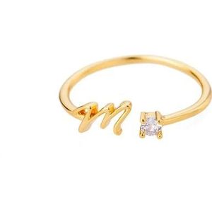 AZ Initiaal Ringen voor Vrouwen Open Verstelbare Roestvrij Staal Trouwring Trend Gouden Kleur Paar Sieraden Accessoires -7-M-Rose gouden kleur