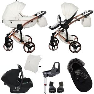 Originele Junama Diamond Individuele kinderwagen kinderwagen kinderwagen reissysteem 2in1 3in1 4in1 + Slaapzak + Muffs + Paraplu + Originele Accessoires Exclusieve Kinderwagens (3in1, Wit-Koper 06)