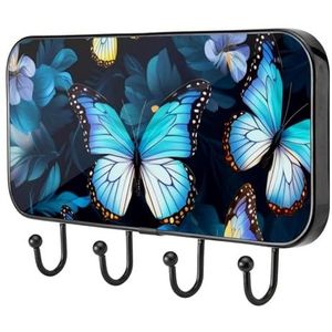 etoenbrc Blauwe vlinder kapstok muur gemonteerd,4 ijzeren kleerhanger haken voor opknoping jassen, decoratieve kapstokken voor muur Heavy Duty voor kleding tas sleutel