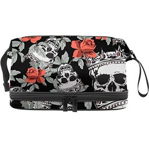 Dubbellaags Cosmetische Tas Schedel Draagbare Make-up Tas Reizen Organizer Pouch Voor Vrouwen Meisjes Toiletries Tassen, Meerkleurig, 27x15x14 cm/10.6x5.9x5.5 in, Make-up zakje